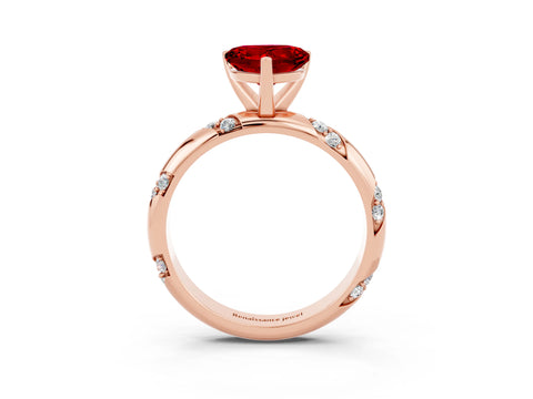 Rose gold Heart Cut Solitaire Diamond Engagement Ring with Twisted Pave Band and Four-Prong Setting_3