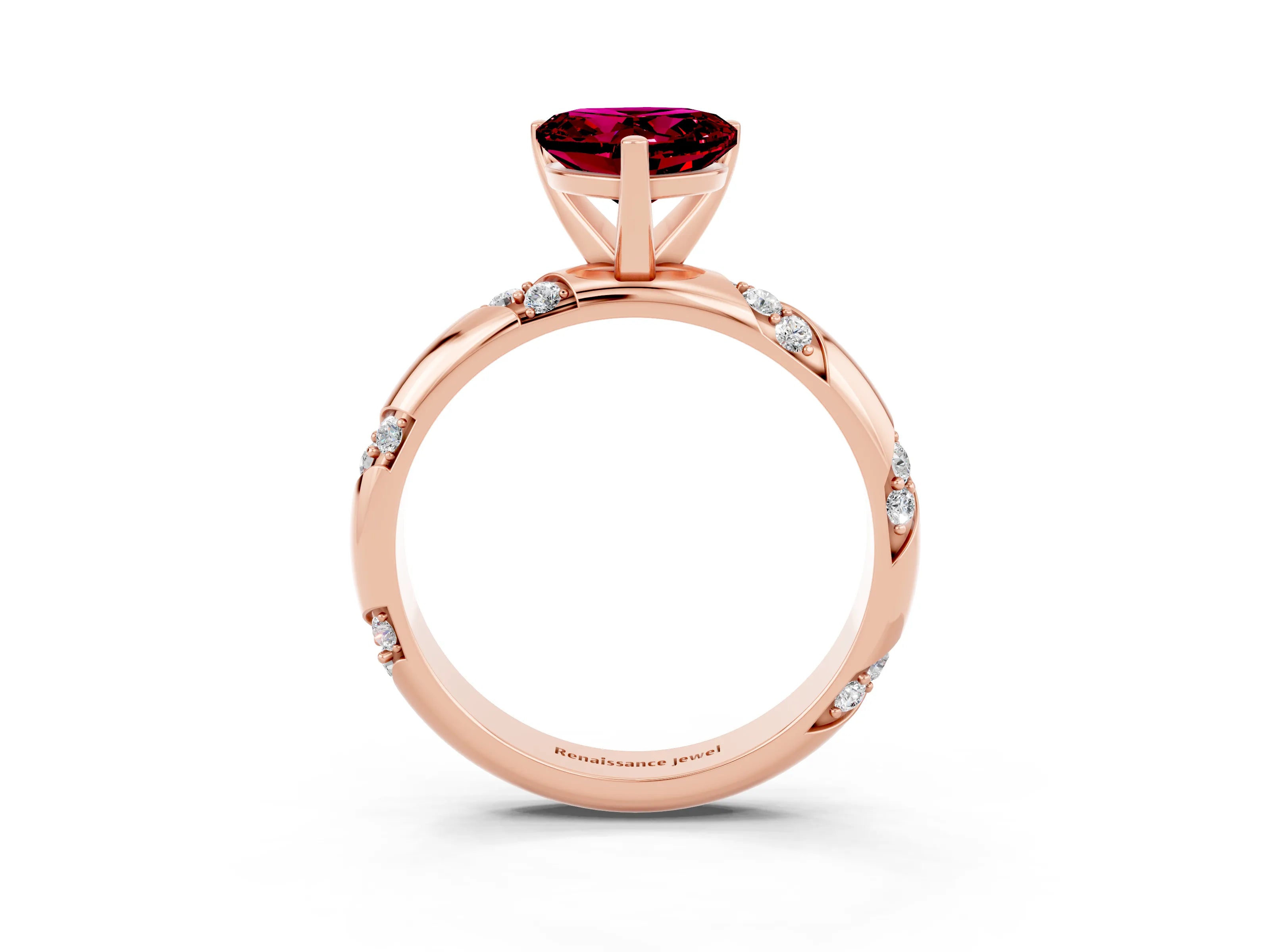 Rose gold Heart Cut Solitaire Diamond Engagement Ring with Twisted Pave Band and Four-Prong Setting_3
