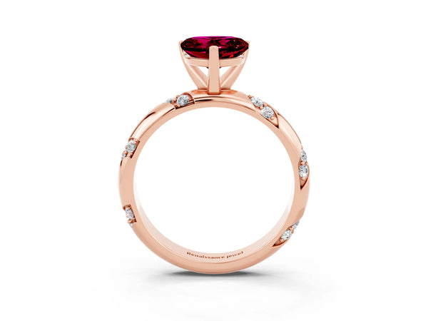 Rose gold Heart Cut Garnet Solitaire Engagement Ring with Twisted Round  Accent Band and Prong Setting