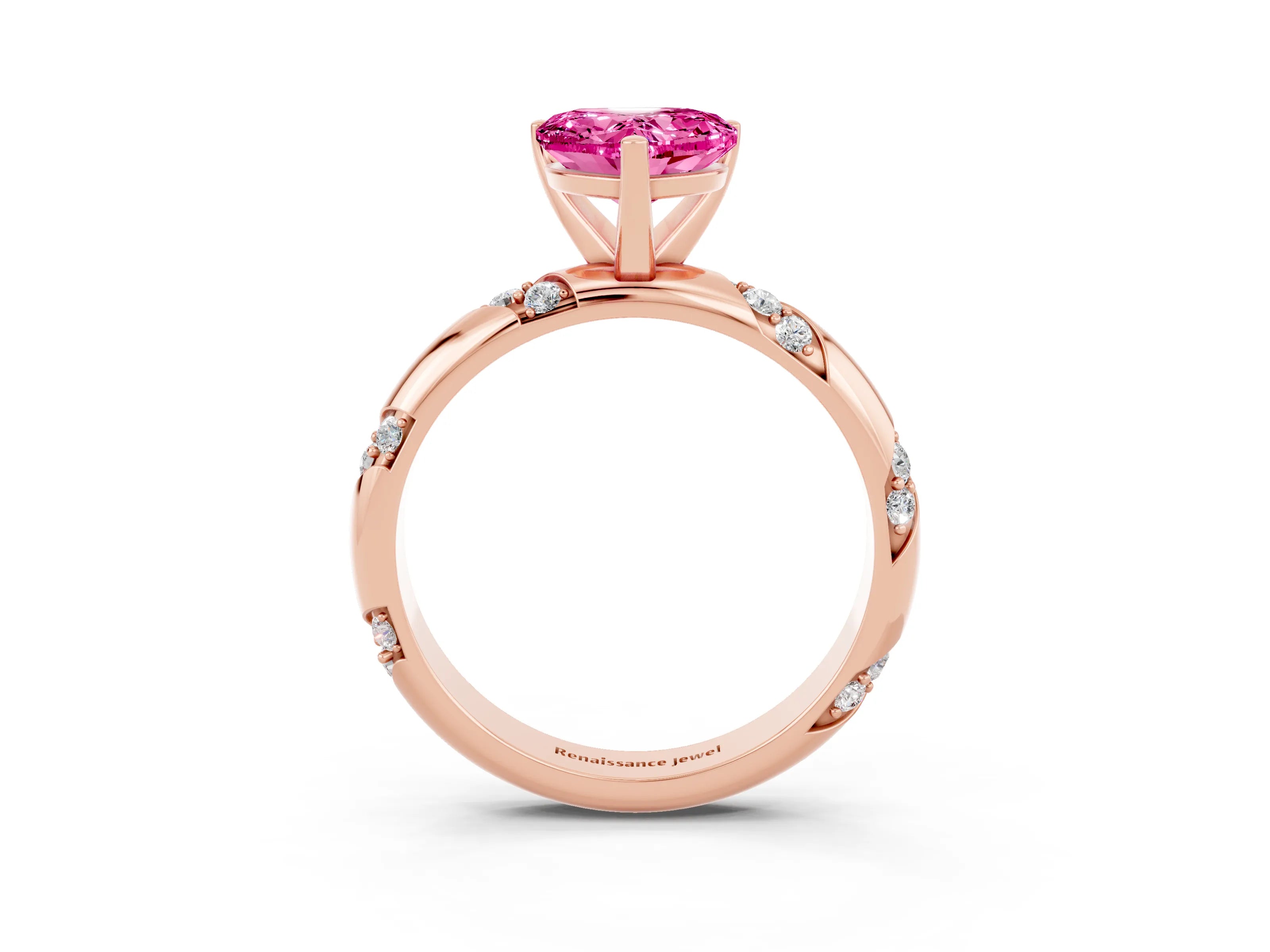 Rose gold Heart Cut Solitaire Diamond Engagement Ring with Twisted Pave Band and Four-Prong Setting_3