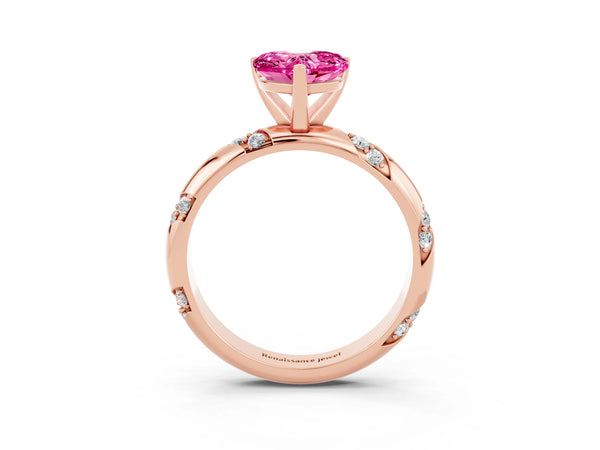 Rose gold Heart Cut Solitaire Diamond Engagement Ring with Twisted Pave Band and Four-Prong Setting