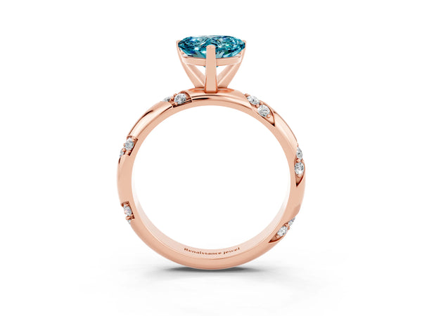 Rose gold Heart Cut Solitaire Diamond Engagement Ring with Twisted Pave Band and Four-Prong Setting
