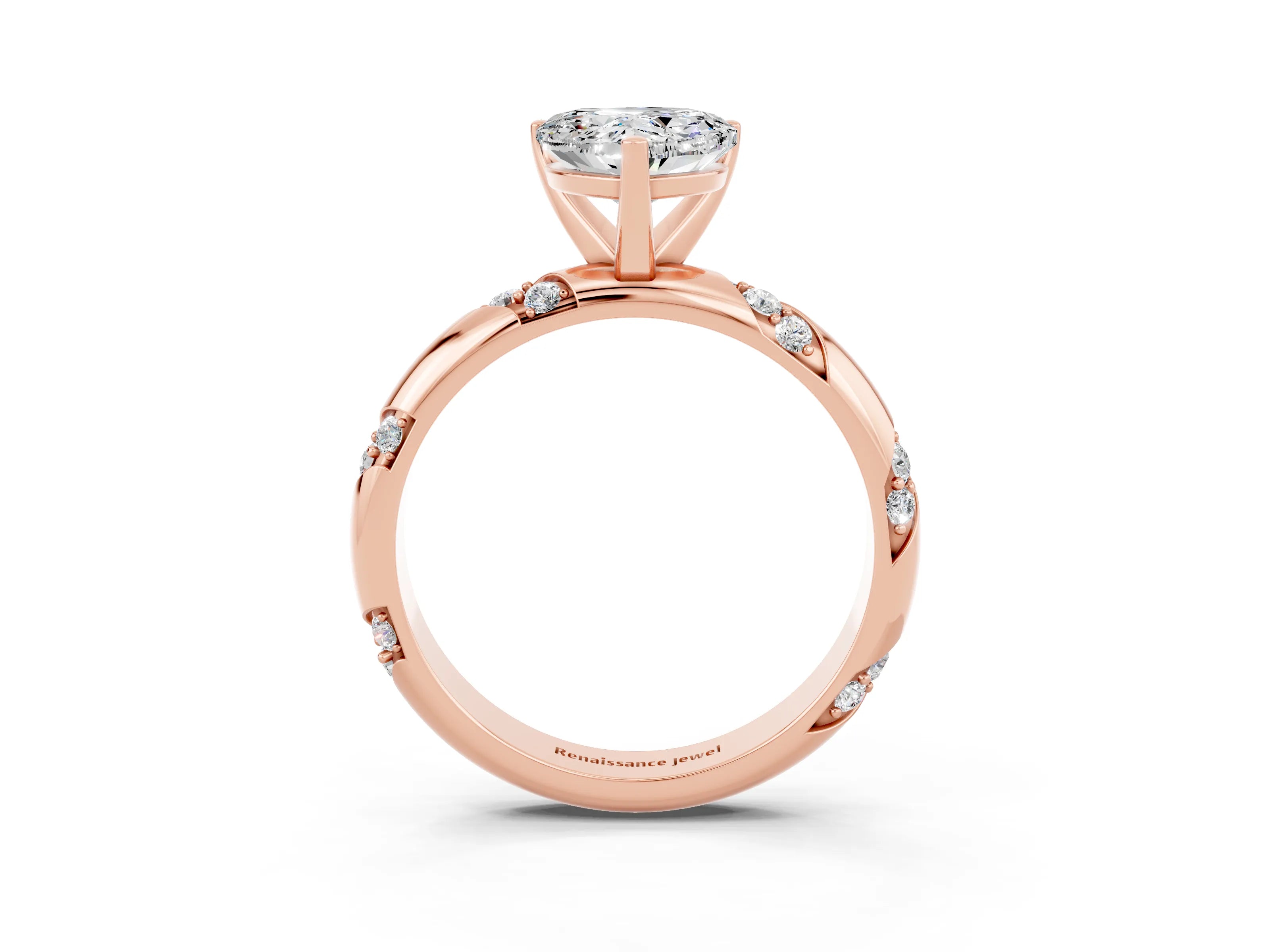 Rose gold Heart Cut Solitaire Diamond Engagement Ring with Twisted Pave Band and Four-Prong Setting_3