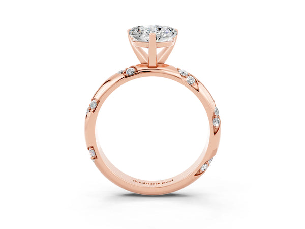 Rose gold Heart Cut Moissanite Solitaire Engagement Ring with Twisted Round  Accent Band and Prong Setting
