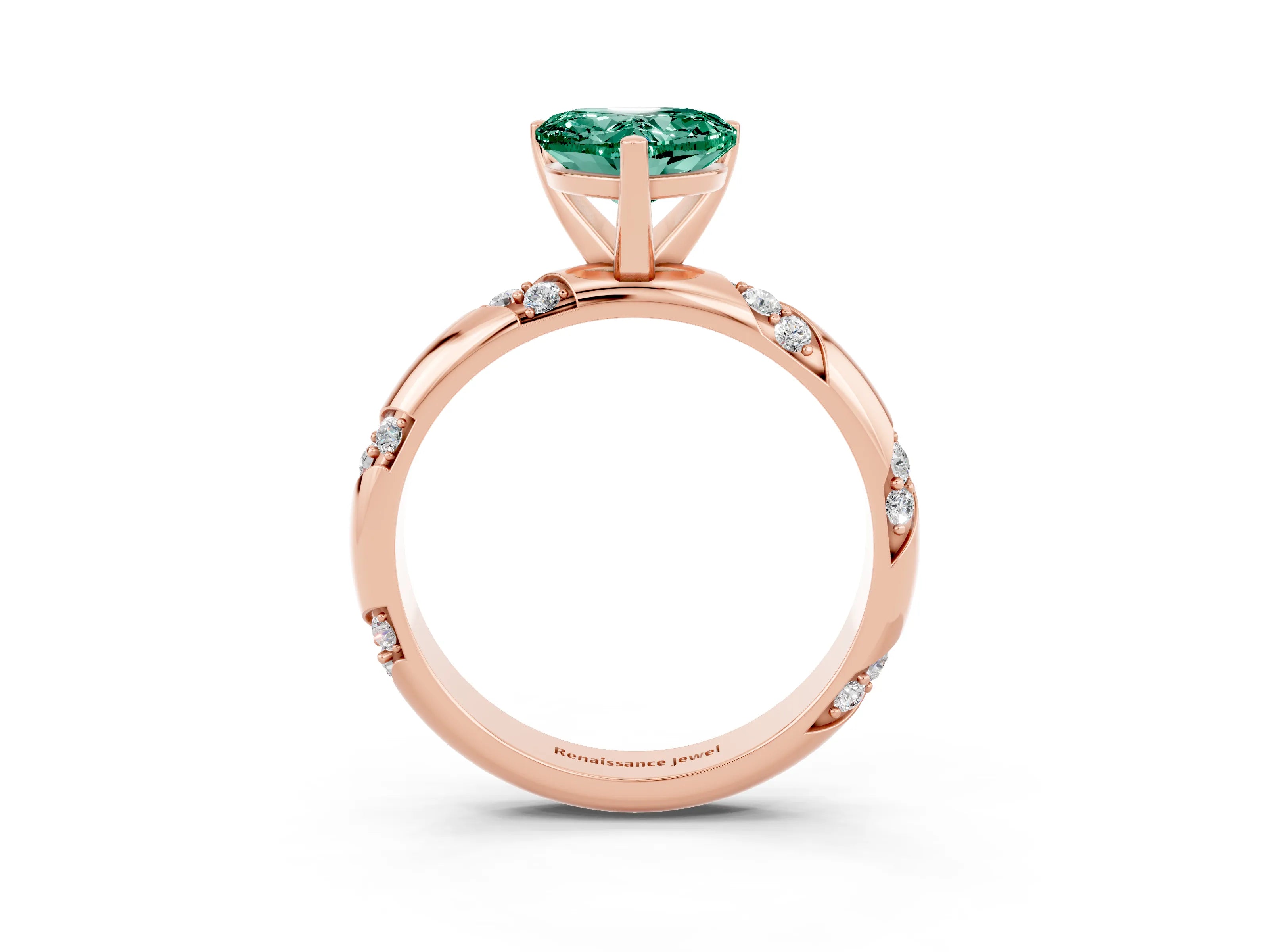 Rose gold Heart Cut Solitaire Diamond Engagement Ring with Twisted Pave Band and Four-Prong Setting_3
