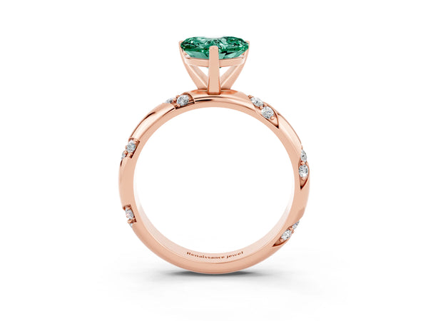 Rose gold Heart Cut Green Sapphire Solitaire Engagement Ring with Twisted Round  Accent Band and Prong Setting