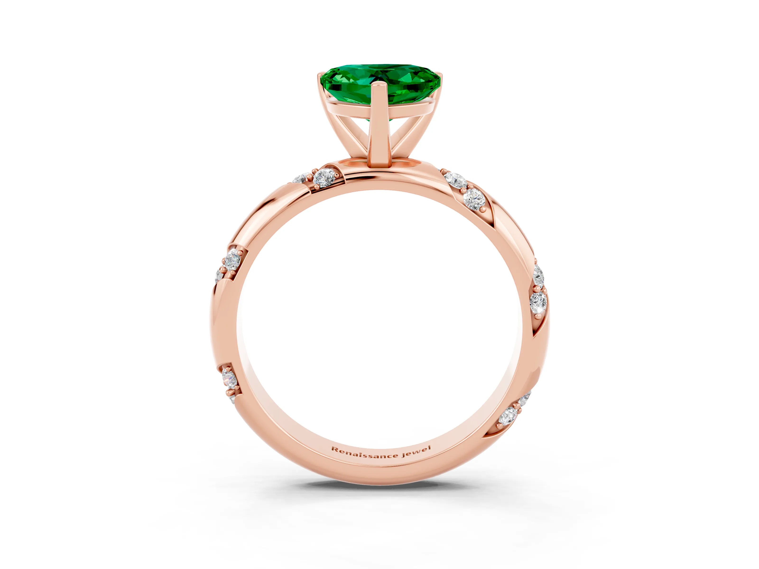 Rose gold Heart Cut Solitaire Diamond Engagement Ring with Twisted Pave Band and Four-Prong Setting_3