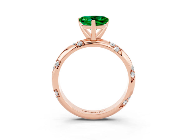 Rose gold Heart Cut Emerald Solitaire Engagement Ring with Twisted Round  Accent Band and Prong Setting