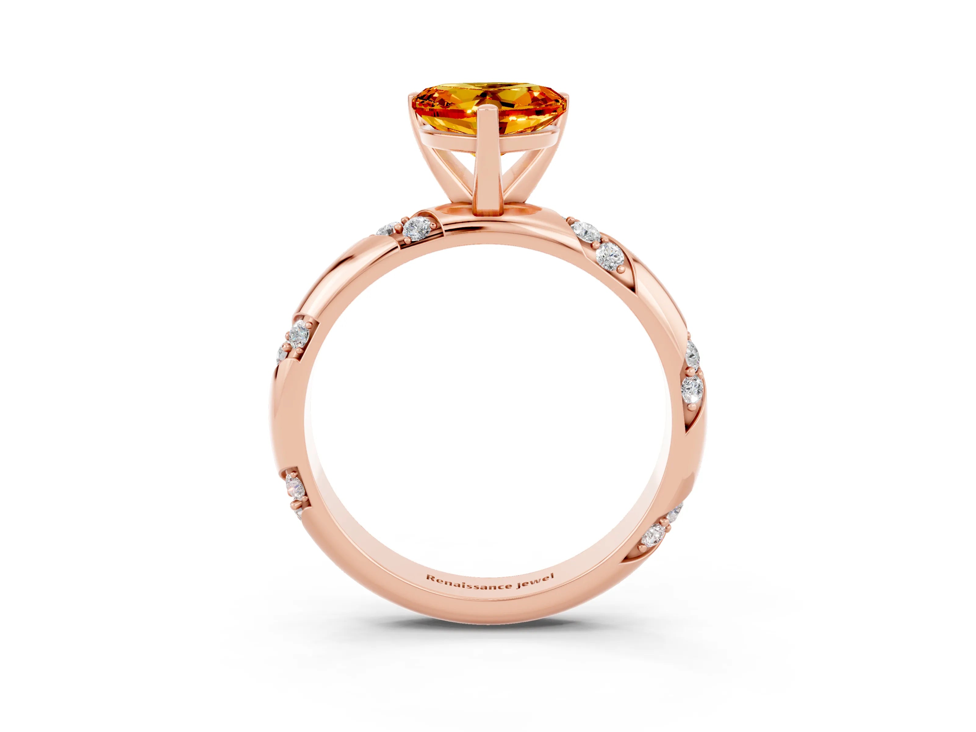Rose gold Heart Cut Solitaire Diamond Engagement Ring with Twisted Pave Band and Four-Prong Setting_3