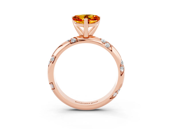 Rose gold Heart Cut Citrine Solitaire Engagement Ring with Twisted Round  Accent Band and Prong Setting