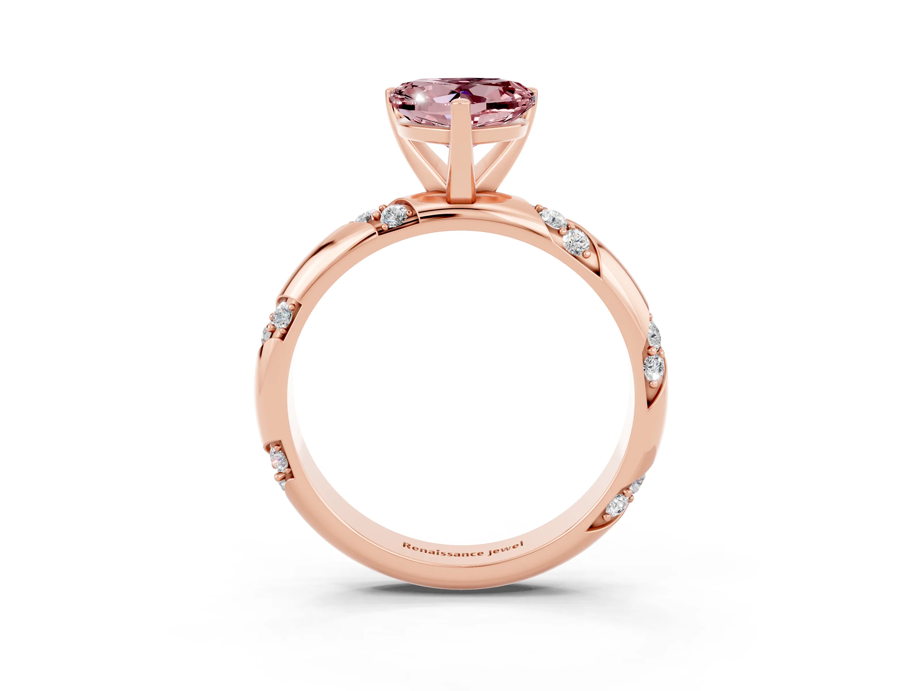 Rose gold Heart Cut Solitaire Diamond Engagement Ring with Twisted Pave Band and Four-Prong Setting_3