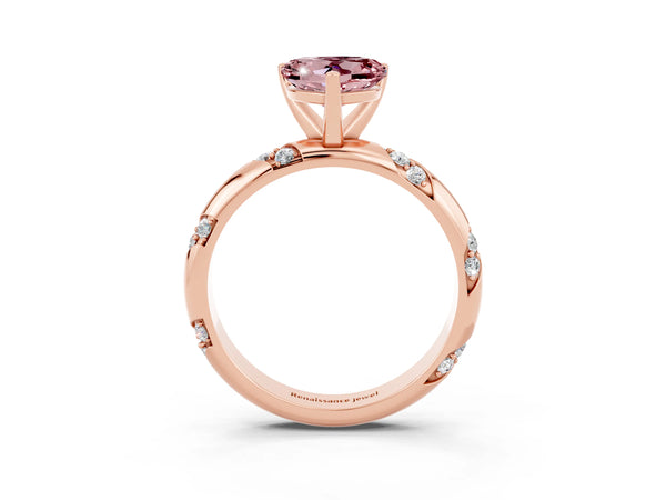 Rose gold Heart Cut Solitaire Diamond Engagement Ring with Twisted Pave Band and Four-Prong Setting