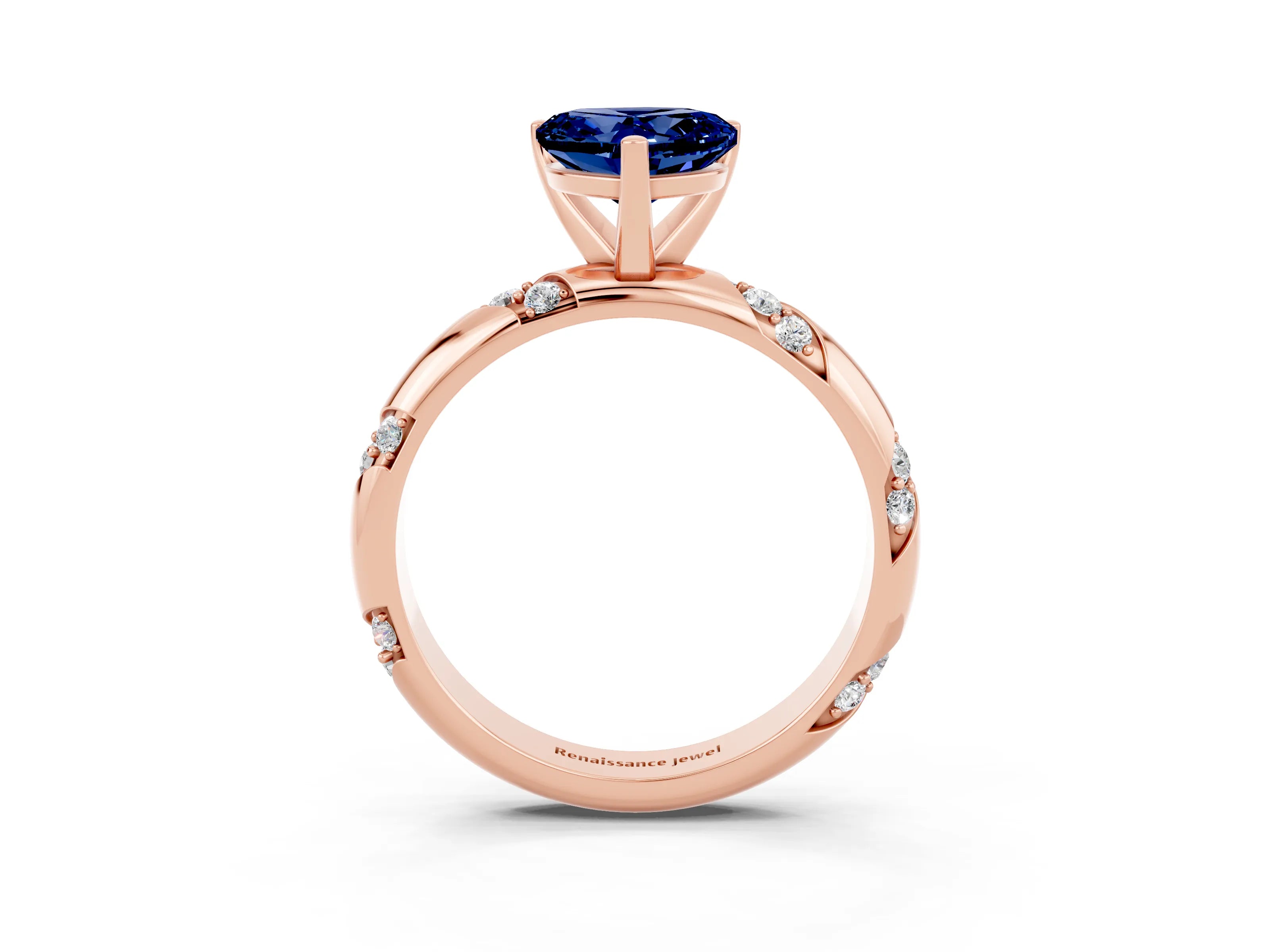 Rose gold Heart Cut Solitaire Diamond Engagement Ring with Twisted Pave Band and Four-Prong Setting_3