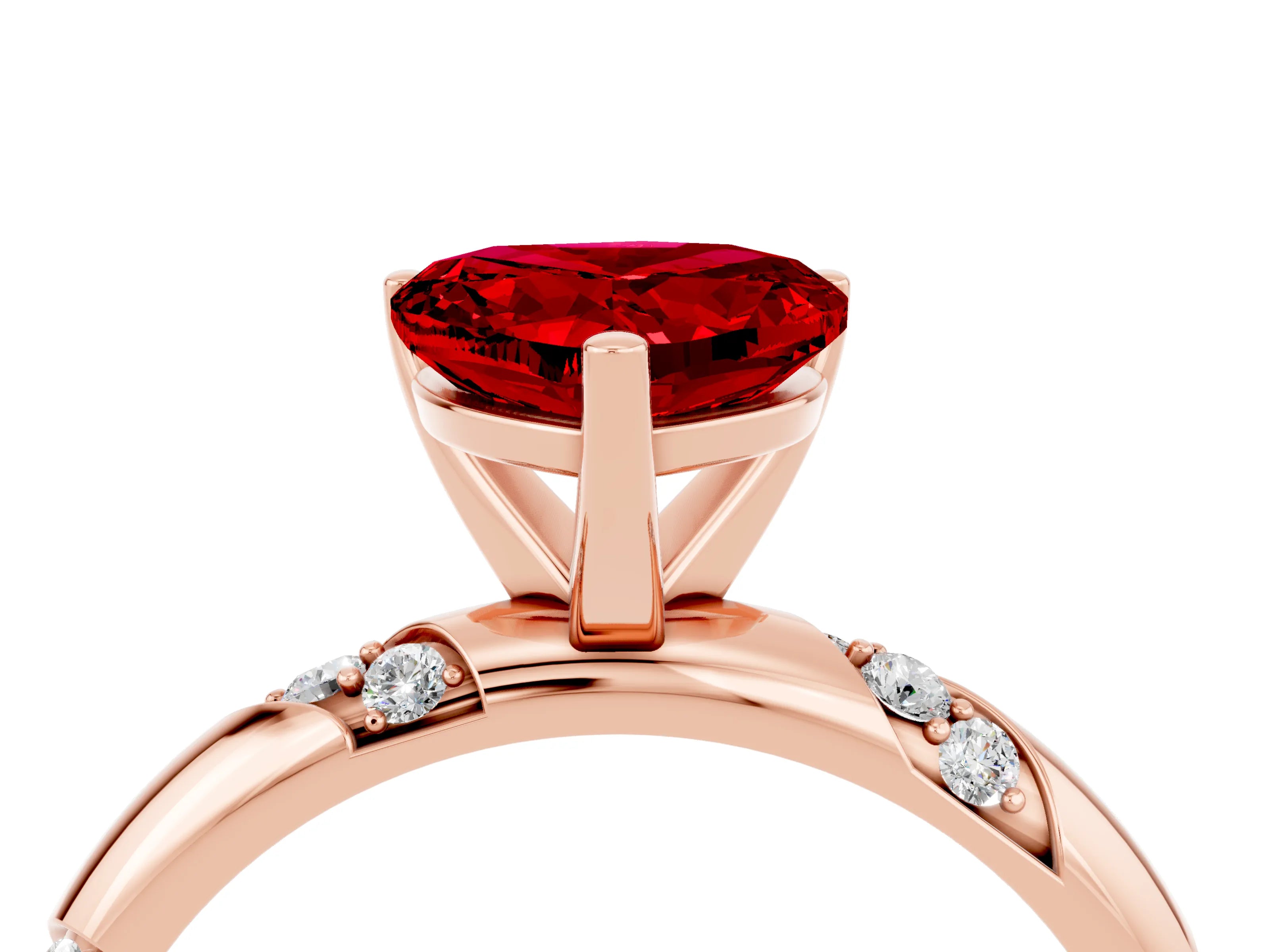 Rose gold Heart Cut Solitaire Diamond Engagement Ring with Twisted Pave Band and Four-Prong Setting_4
