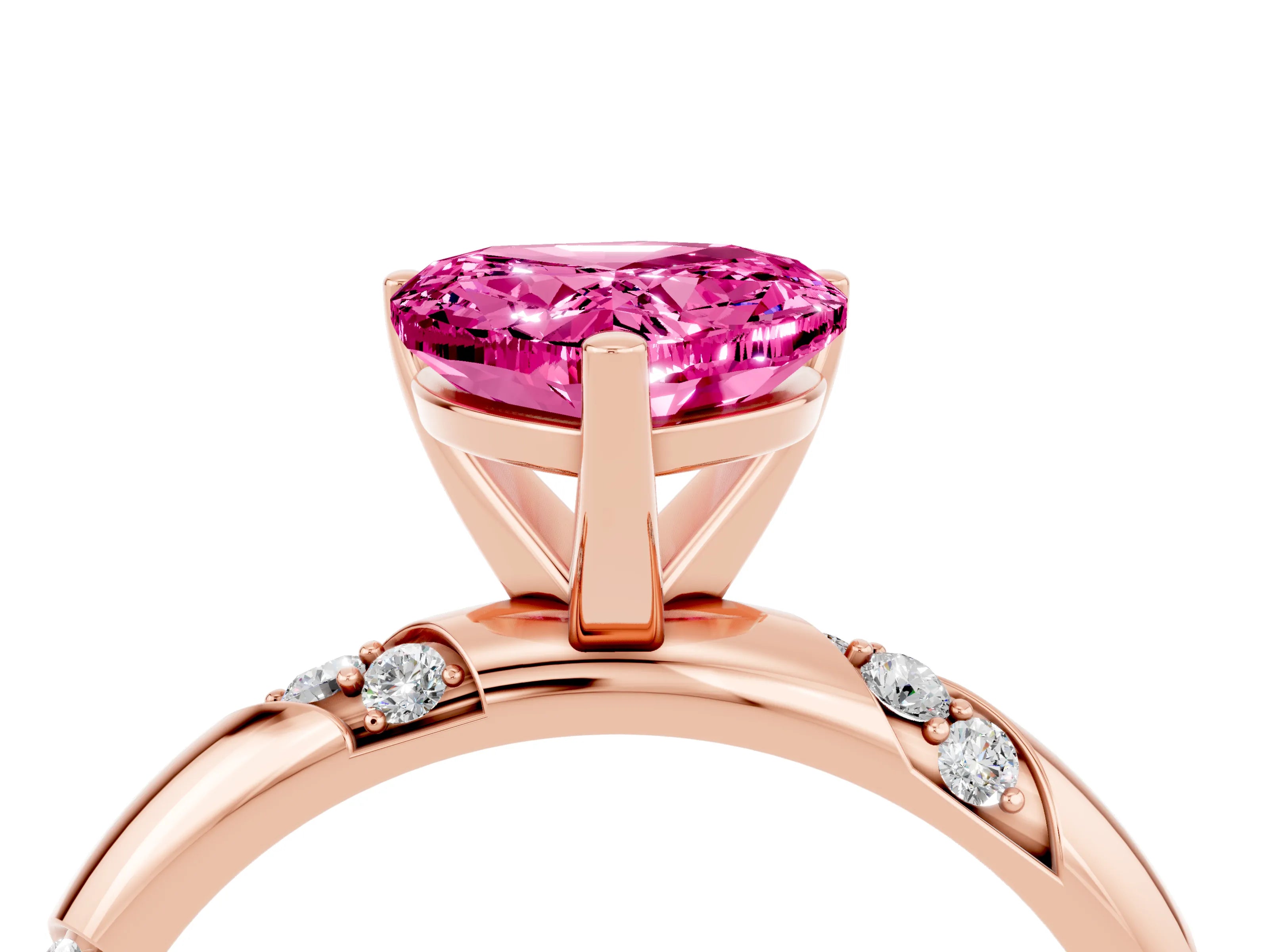 Rose gold Heart Cut Solitaire Diamond Engagement Ring with Twisted Pave Band and Four-Prong Setting_4