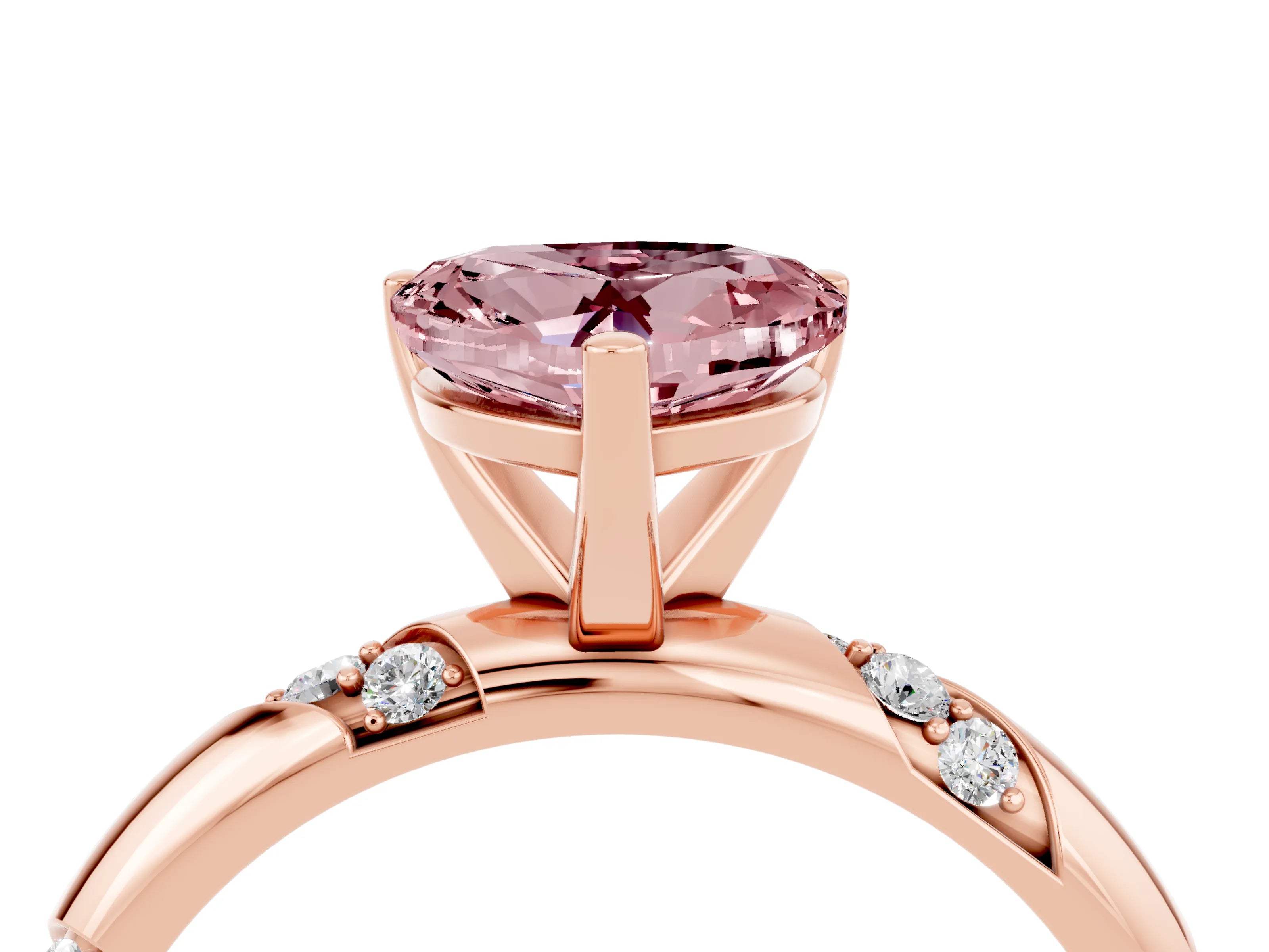 Rose gold Heart Cut Solitaire Diamond Engagement Ring with Twisted Pave Band and Four-Prong Setting_4