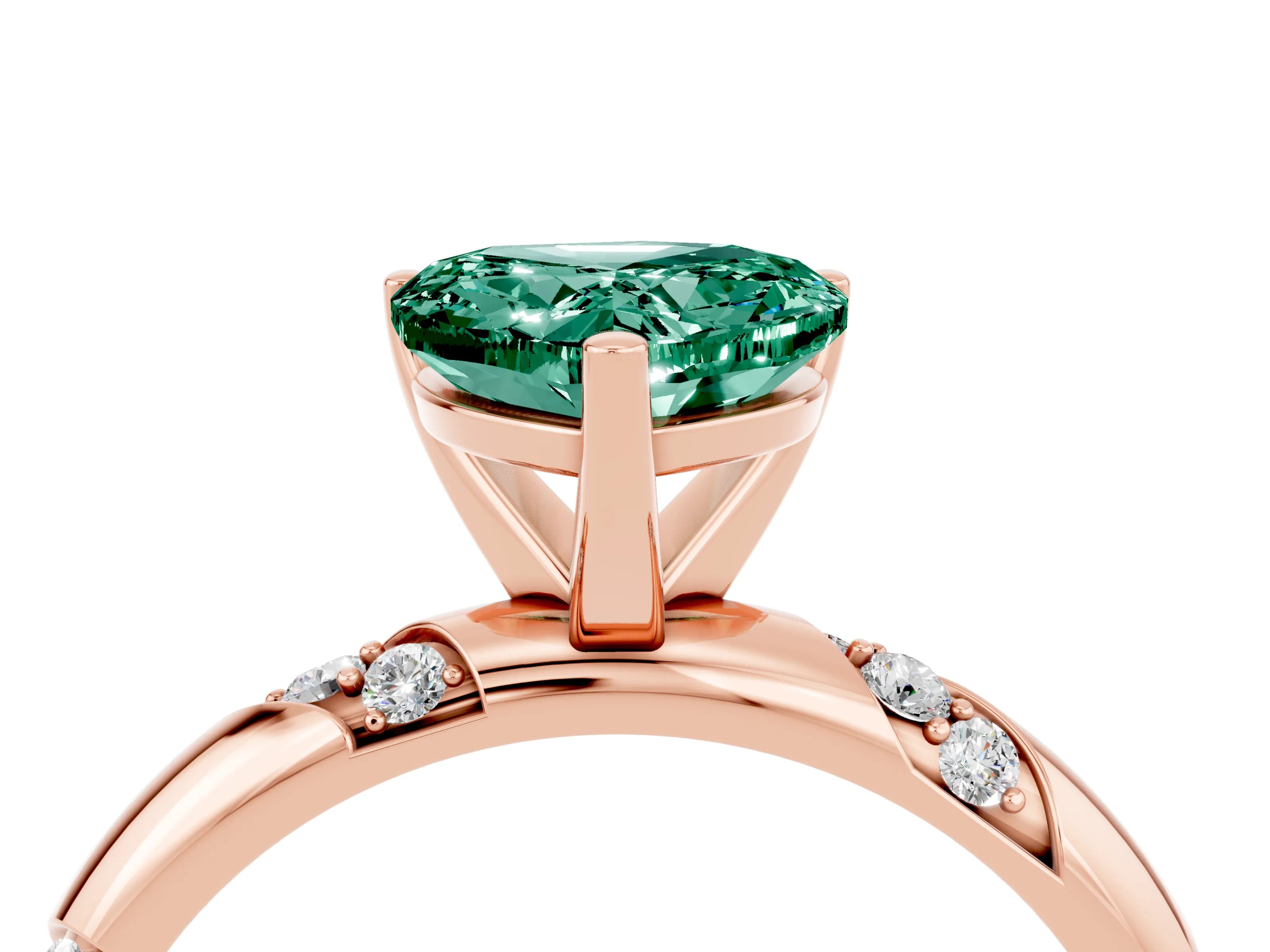 Rose gold Heart Cut Solitaire Diamond Engagement Ring with Twisted Pave Band and Four-Prong Setting_4