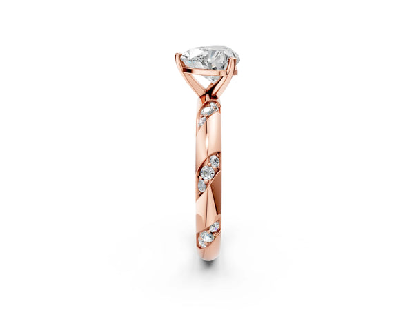 Rose gold Heart Cut Solitaire Diamond Engagement Ring with Twisted Pave Band and Four-Prong Setting