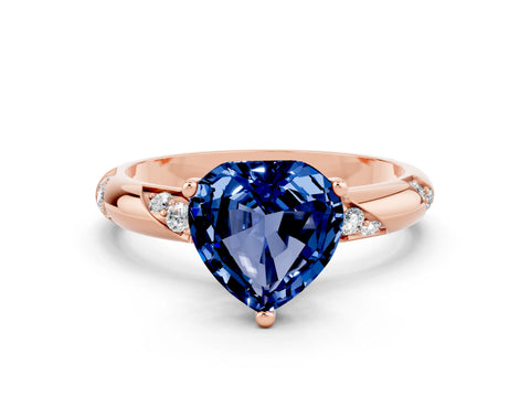 Rose gold Heart Cut Solitaire Diamond Engagement Ring with Twisted Pave Band and Four-Prong Setting