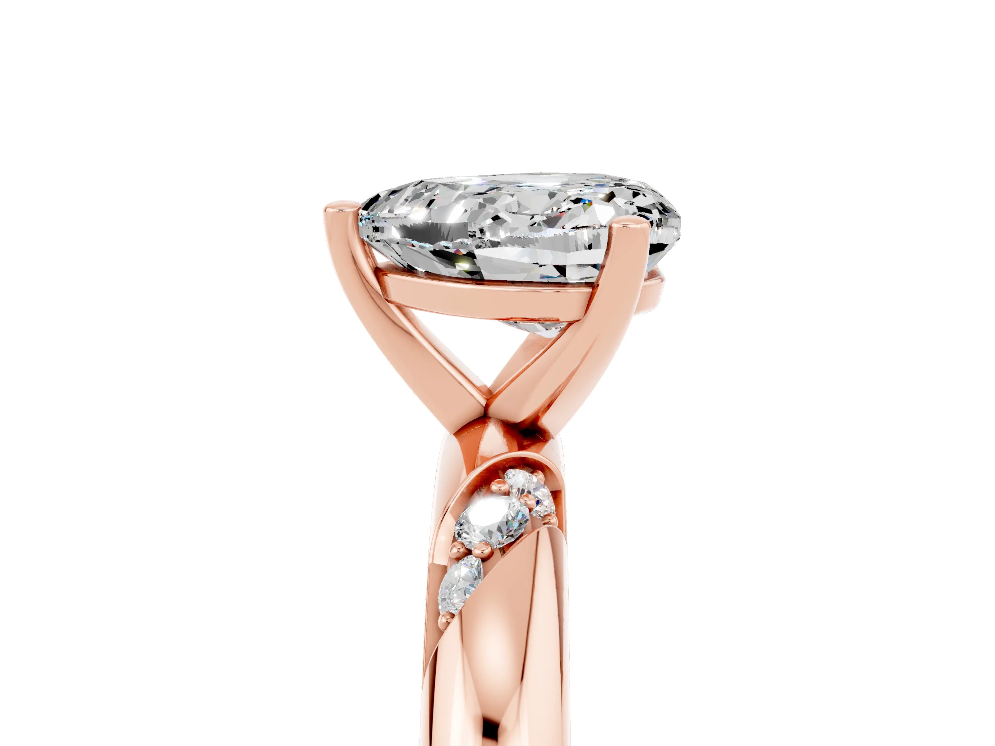 Rose gold Heart Cut Solitaire Diamond Engagement Ring with Twisted Pave Band and Four-Prong Setting_5