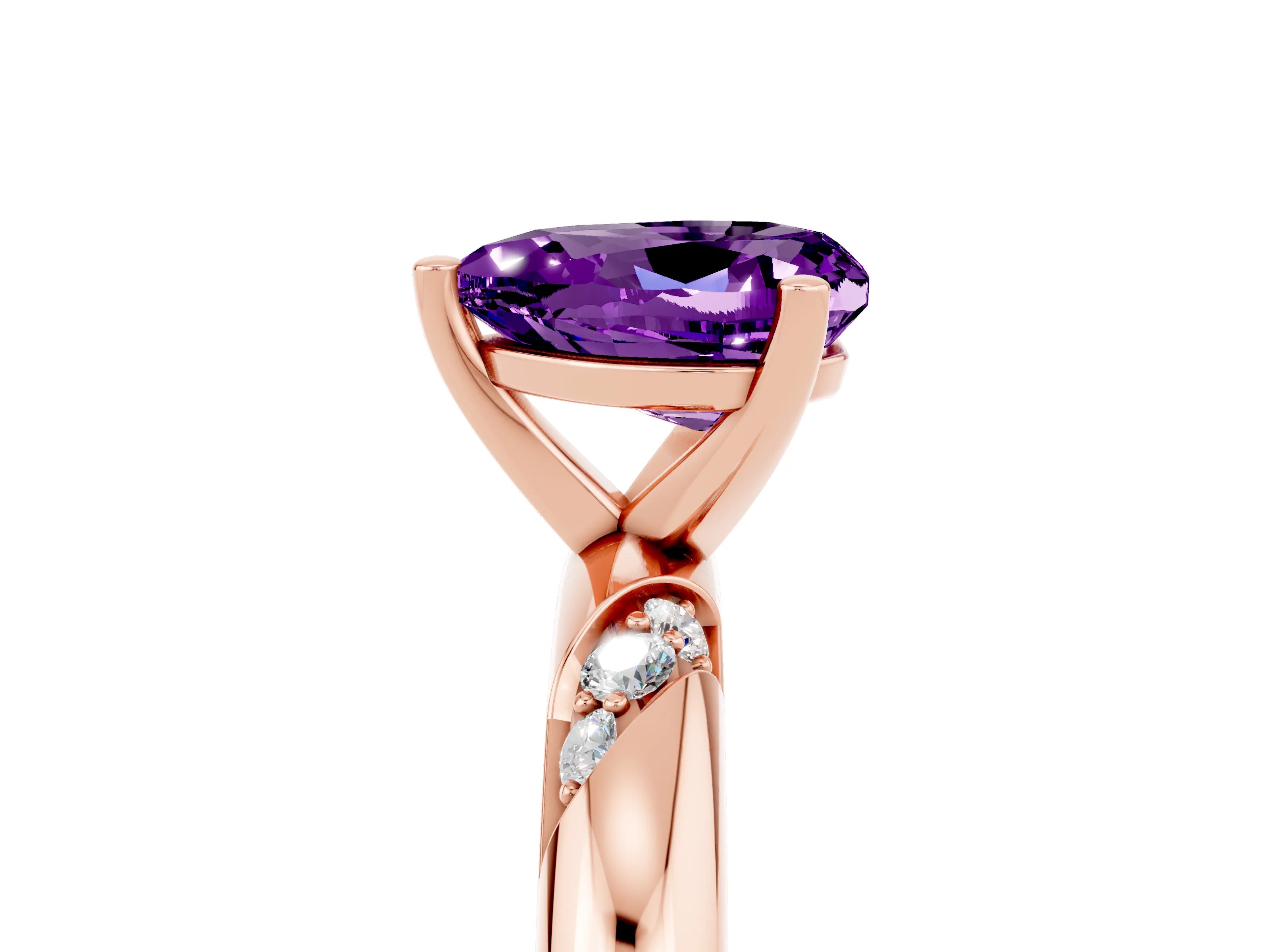 Rose gold Heart Cut Solitaire Diamond Engagement Ring with Twisted Pave Band and Four-Prong Setting_5