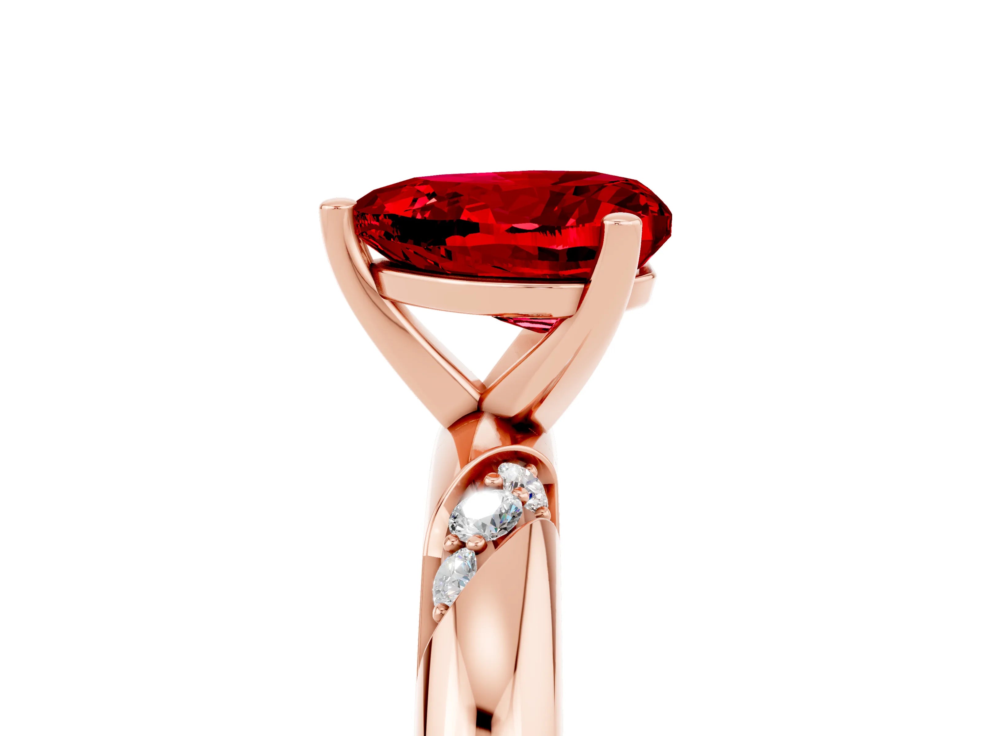Rose gold Heart Cut Solitaire Diamond Engagement Ring with Twisted Pave Band and Four-Prong Setting_5