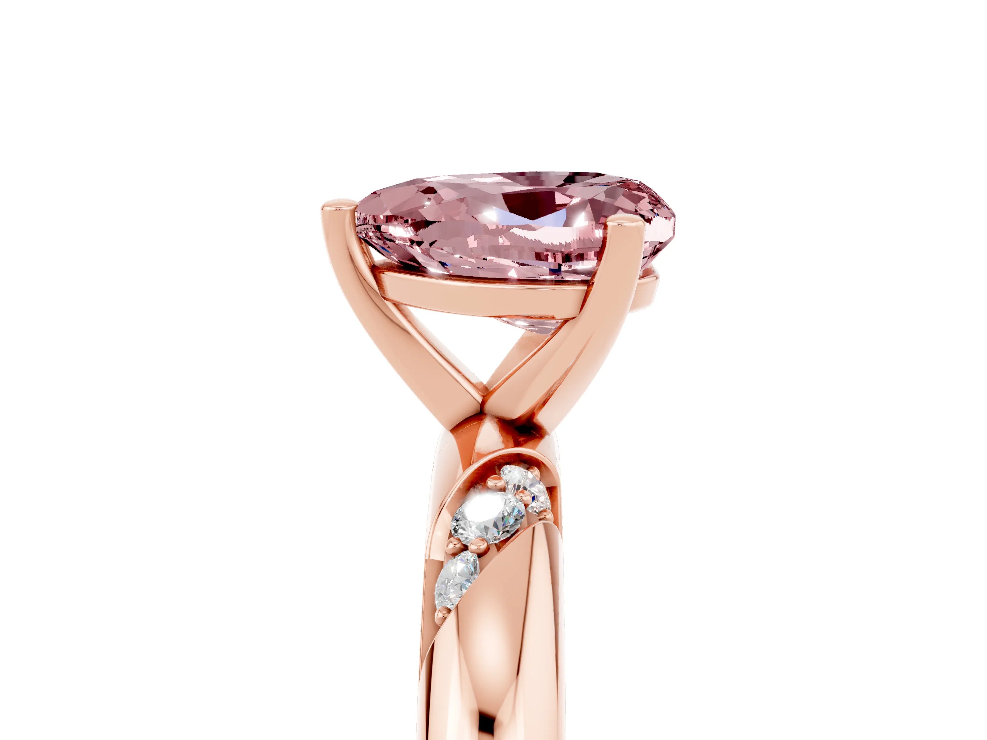 Rose gold Heart Cut Solitaire Diamond Engagement Ring with Twisted Pave Band and Four-Prong Setting_5