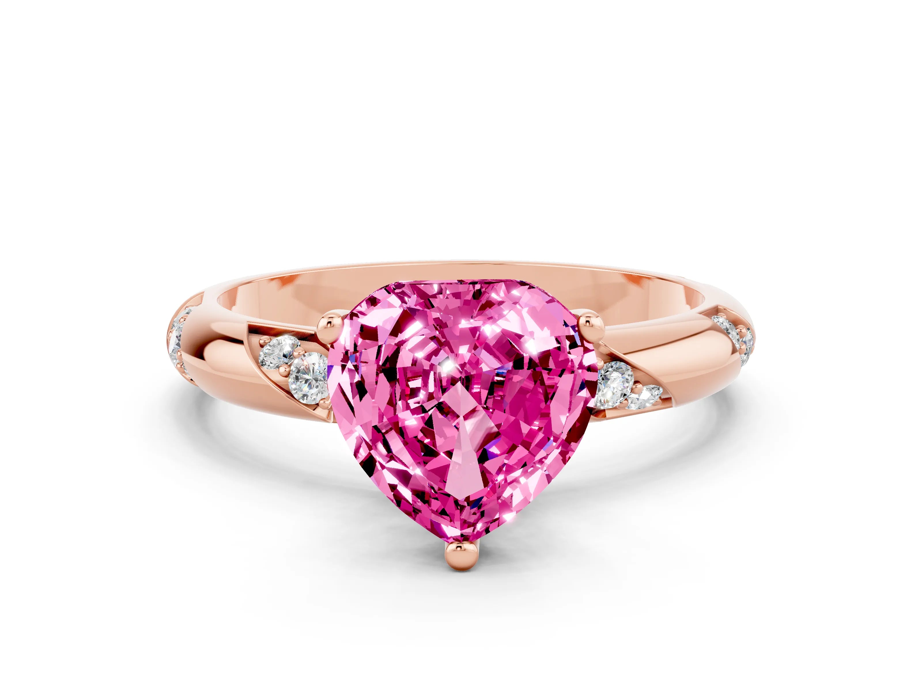 Rose gold Heart Cut Solitaire Diamond Engagement Ring with Twisted Pave Band and Four-Prong Setting