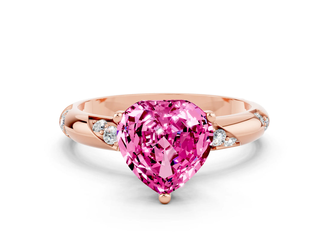 Rose gold Heart Cut Solitaire Diamond Engagement Ring with Twisted Pave Band and Four-Prong Setting