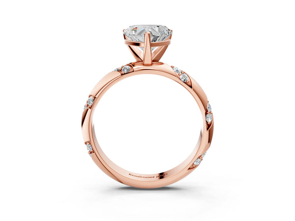 Rose gold Heart Cut Solitaire Diamond Engagement Ring with Twisted Pave Band and Four-Prong Setting