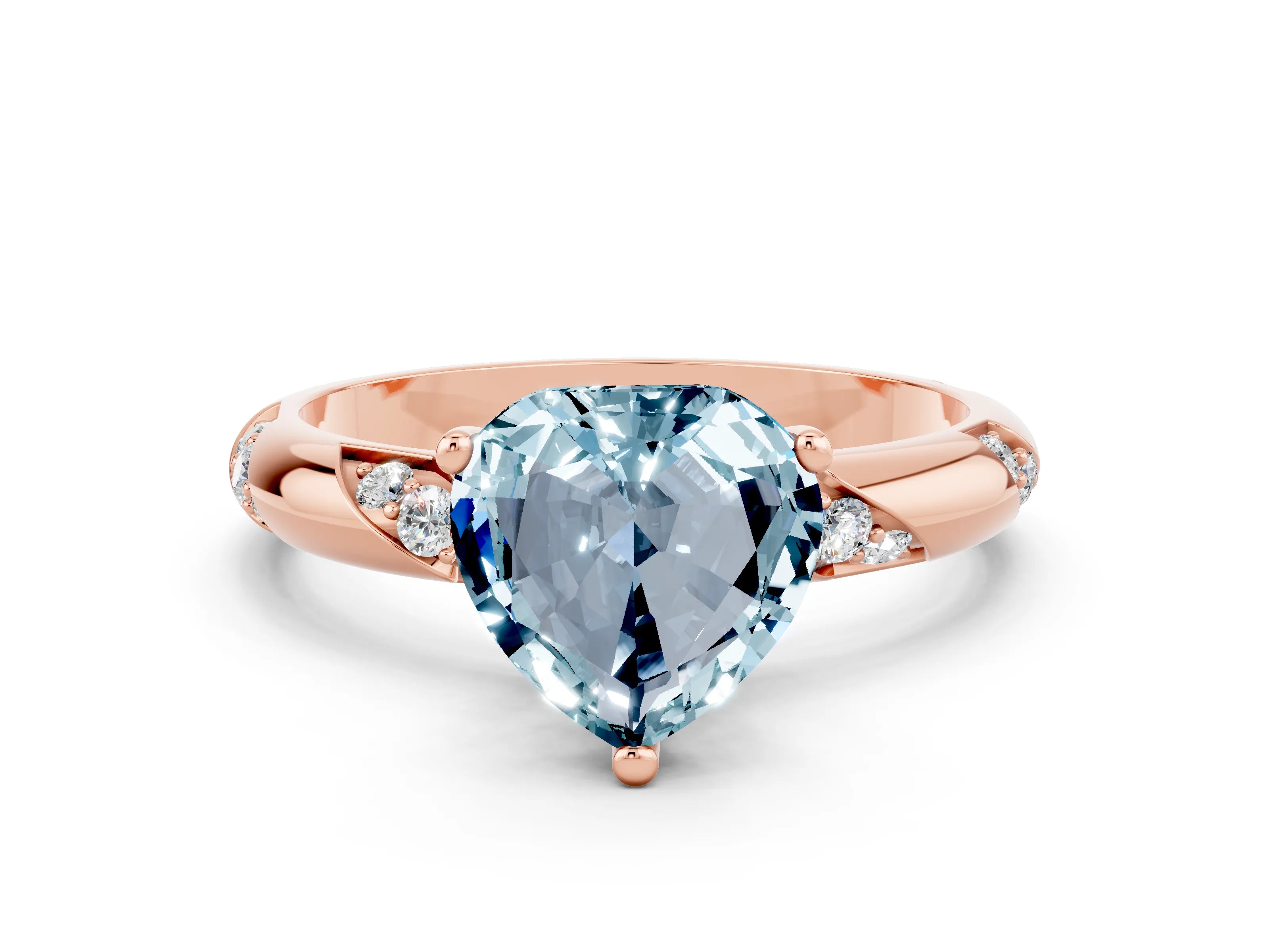 Rose gold Heart Cut Solitaire Diamond Engagement Ring with Twisted Pave Band and Four-Prong Setting