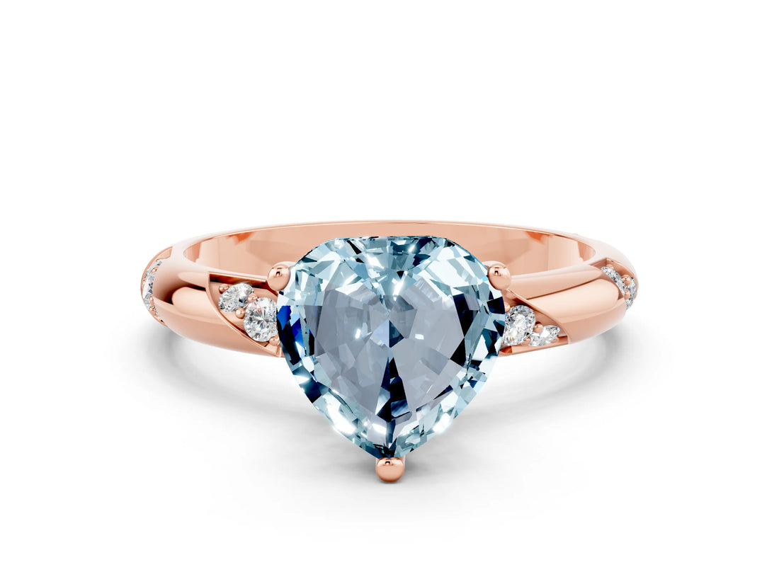 Rose gold Heart Cut Solitaire Diamond Engagement Ring with Twisted Pave Band and Four-Prong Setting