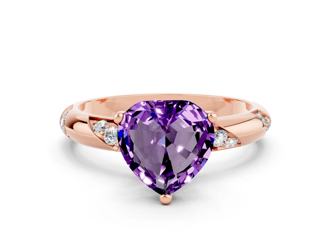 Rose gold Heart Cut Solitaire Diamond Engagement Ring with Twisted Pave Band and Four-Prong Setting