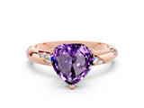 Rose gold Heart Cut Solitaire Diamond Engagement Ring with Twisted Pave Band and Four-Prong Setting