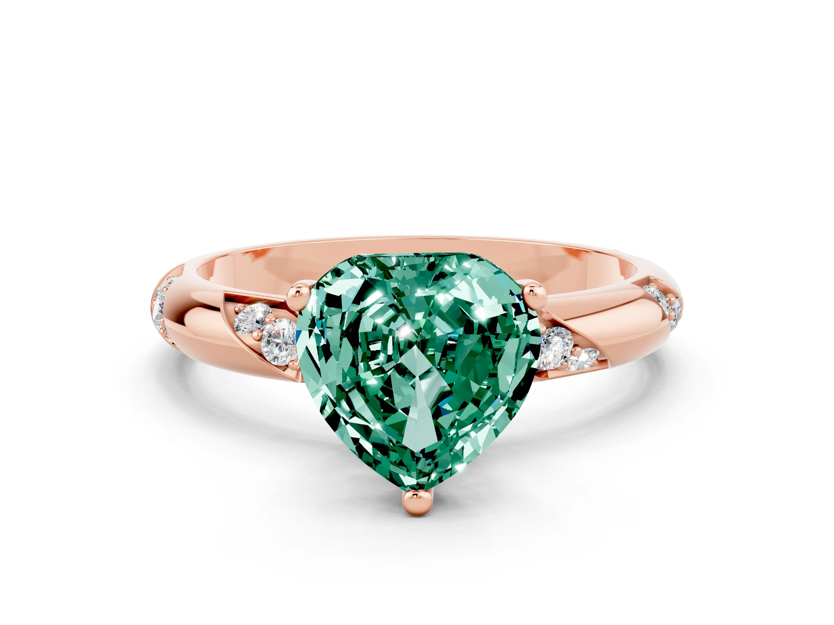 Rose gold Heart Cut Solitaire Diamond Engagement Ring with Twisted Pave Band and Four-Prong Setting