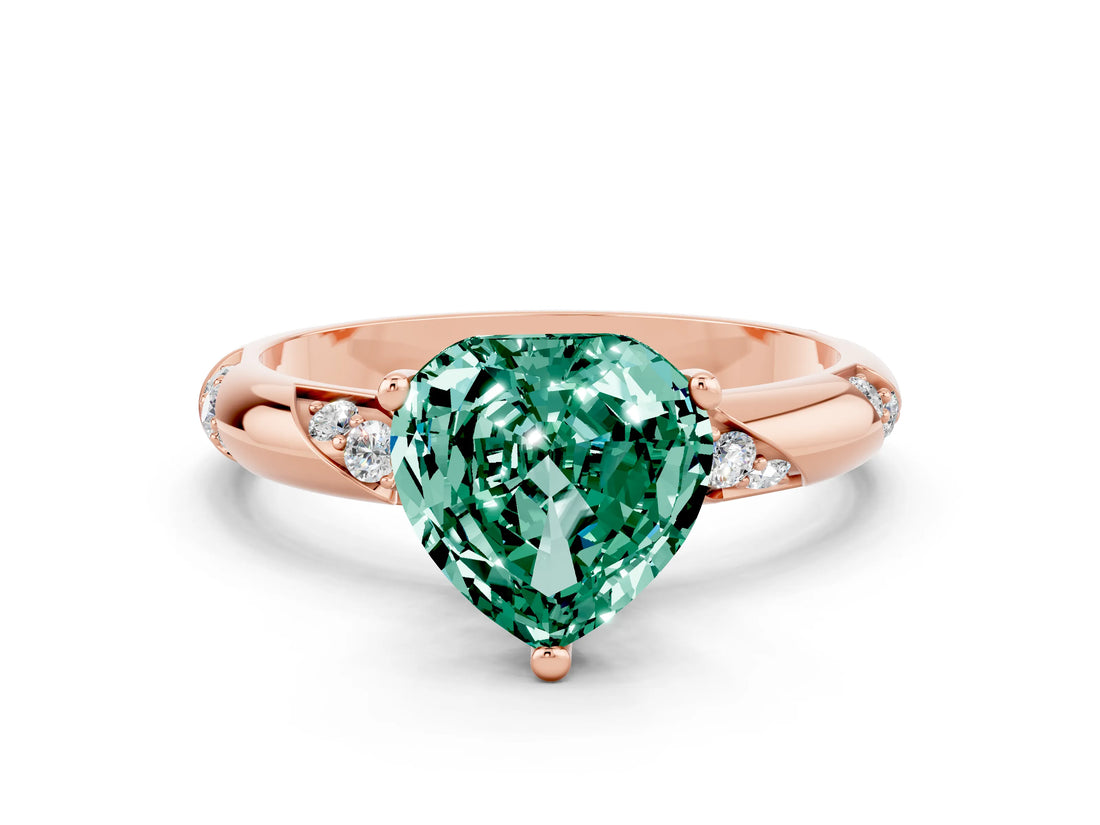 Rose gold Heart Cut Solitaire Diamond Engagement Ring with Twisted Pave Band and Four-Prong Setting