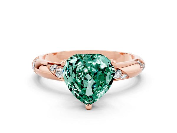 Rose gold Heart Cut Green Sapphire Solitaire Engagement Ring with Twisted Round  Accent Band and Prong Setting