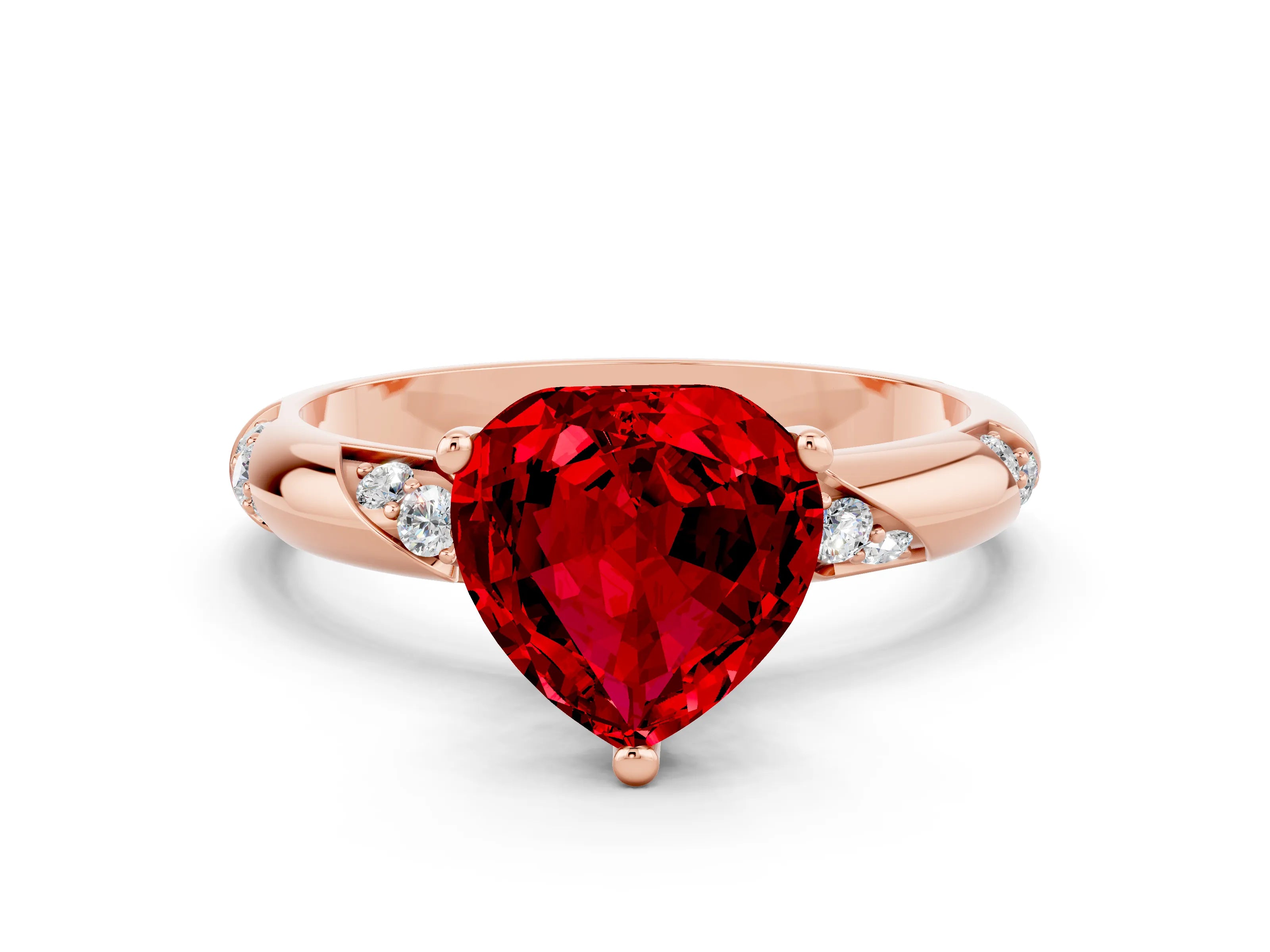 Rose gold Heart Cut Solitaire Diamond Engagement Ring with Twisted Pave Band and Four-Prong Setting