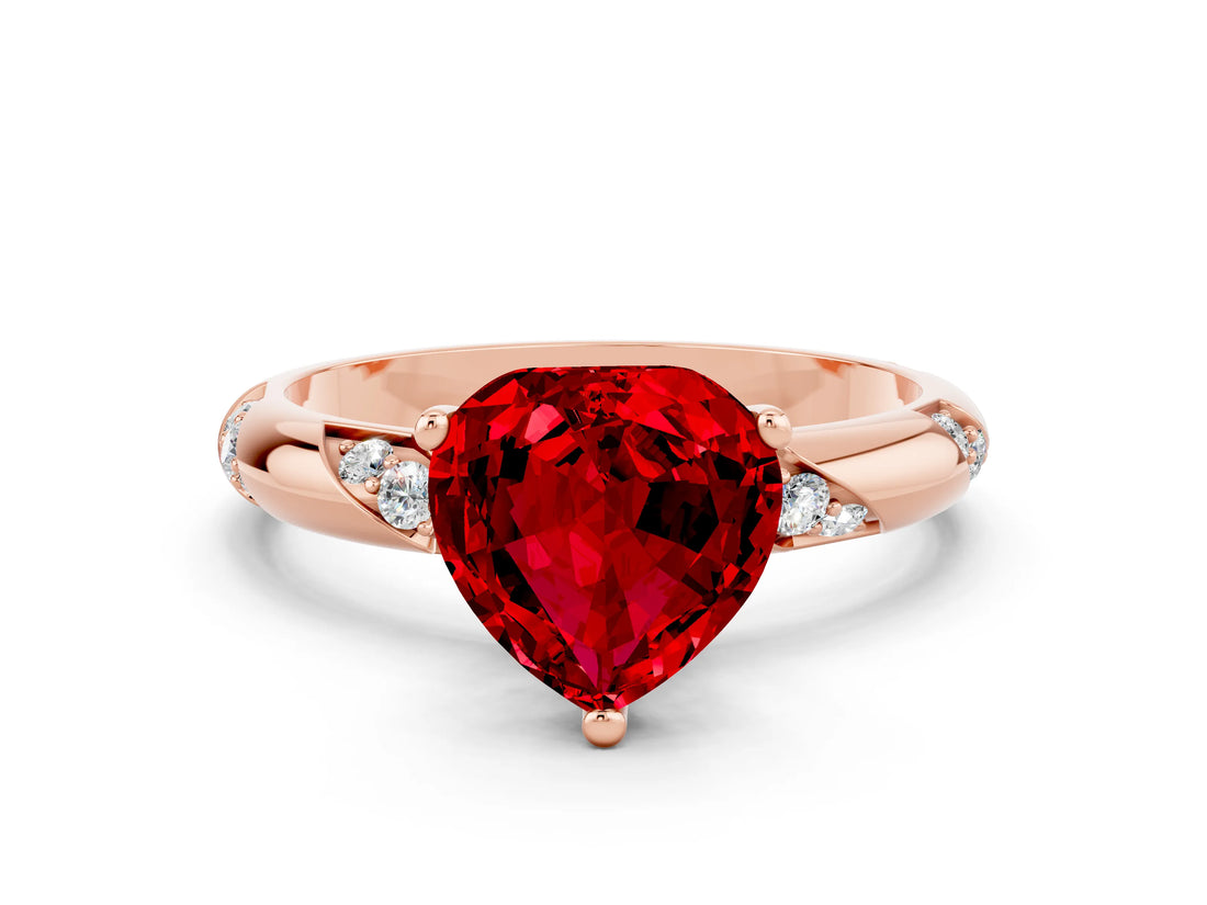 Rose gold Heart Cut Solitaire Diamond Engagement Ring with Twisted Pave Band and Four-Prong Setting
