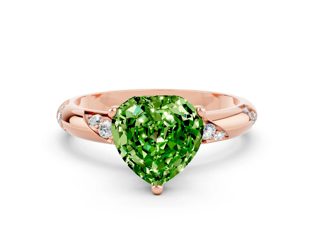 Rose gold Heart Cut Solitaire Diamond Engagement Ring with Twisted Pave Band and Four-Prong Setting