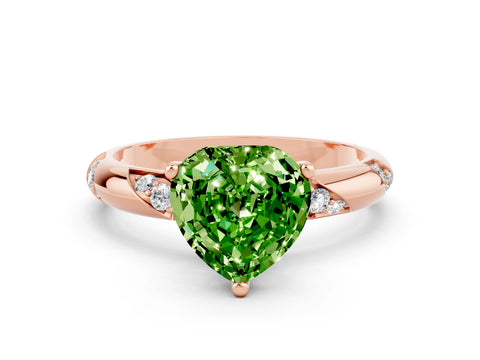 Rose gold Heart Cut Solitaire Diamond Engagement Ring with Twisted Pave Band and Four-Prong Setting