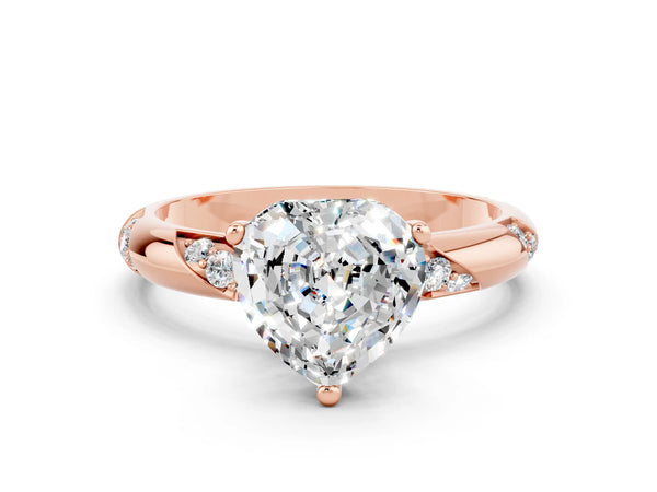 Rose gold Heart Cut Moissanite Solitaire Engagement Ring with Twisted Round  Accent Band and Prong Setting