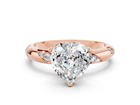 Rose gold Heart Cut Solitaire Diamond Engagement Ring with Twisted Pave Band and Four-Prong Setting