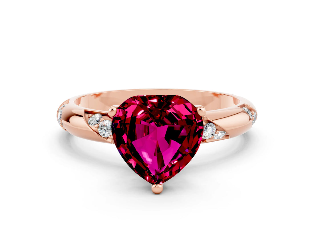 Rose gold Heart Cut Solitaire Diamond Engagement Ring with Twisted Pave Band and Four-Prong Setting