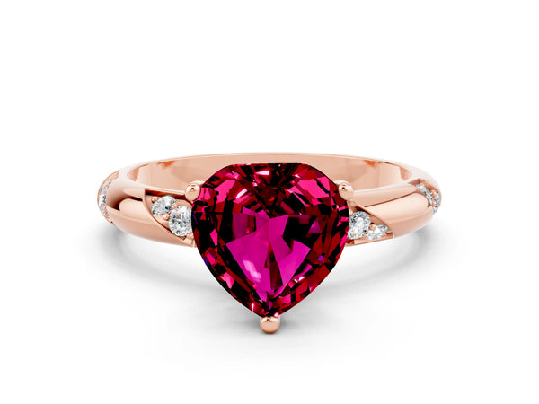 Rose gold Heart Cut Garnet Solitaire Engagement Ring with Twisted Round  Accent Band and Prong Setting