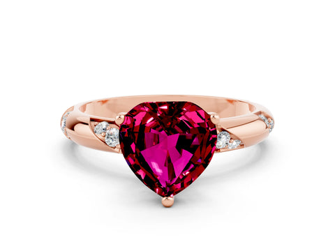 Rose gold Heart Cut Solitaire Diamond Engagement Ring with Twisted Pave Band and Four-Prong Setting