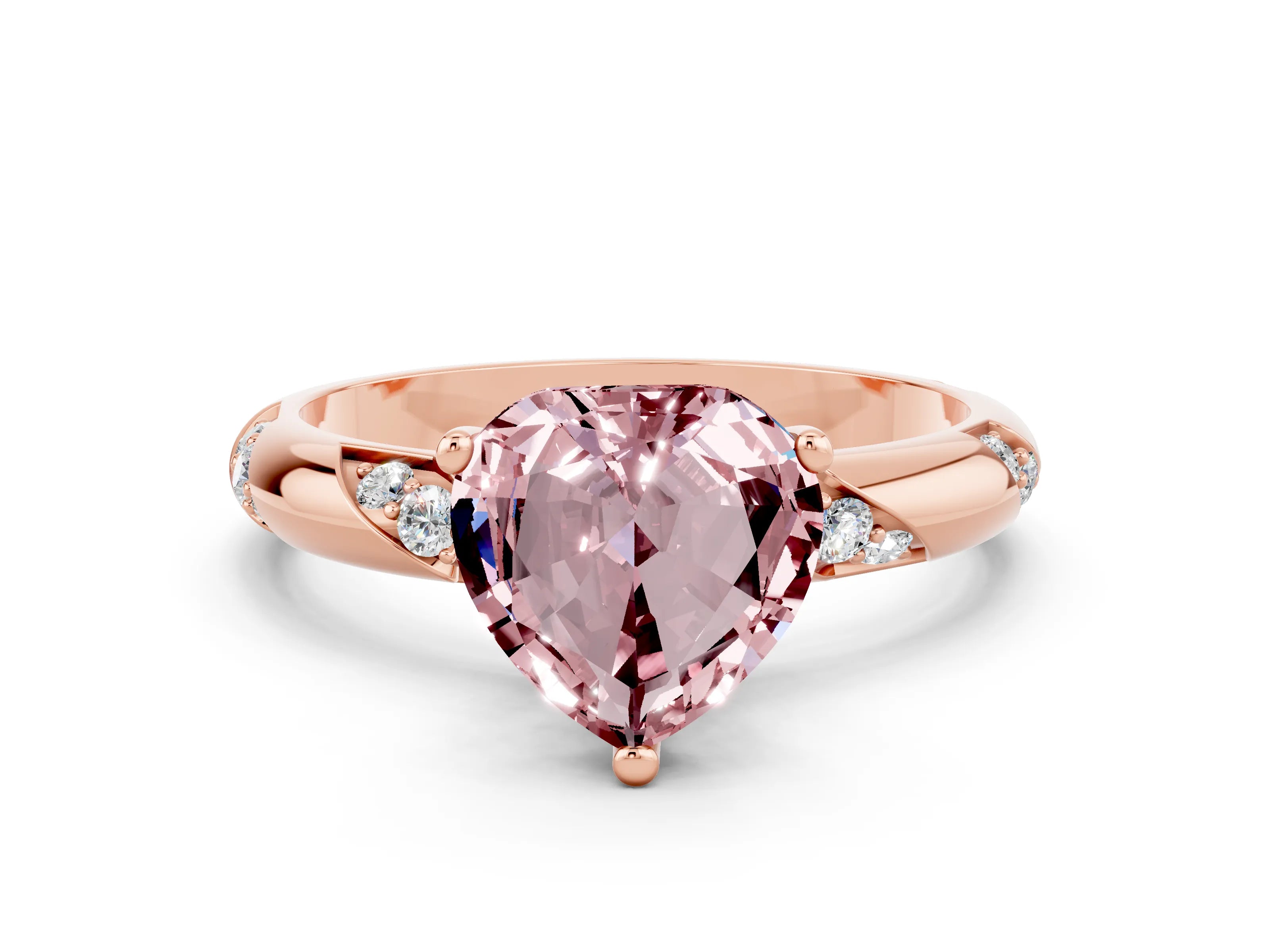 Rose gold Heart Cut Solitaire Diamond Engagement Ring with Twisted Pave Band and Four-Prong Setting