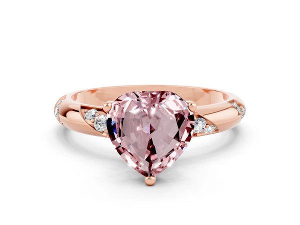 Rose gold Heart Cut Solitaire Diamond Engagement Ring with Twisted Pave Band and Four-Prong Setting