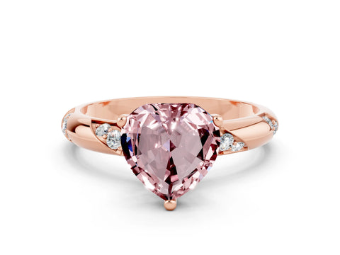 Rose gold Heart Cut Solitaire Diamond Engagement Ring with Twisted Pave Band and Four-Prong Setting