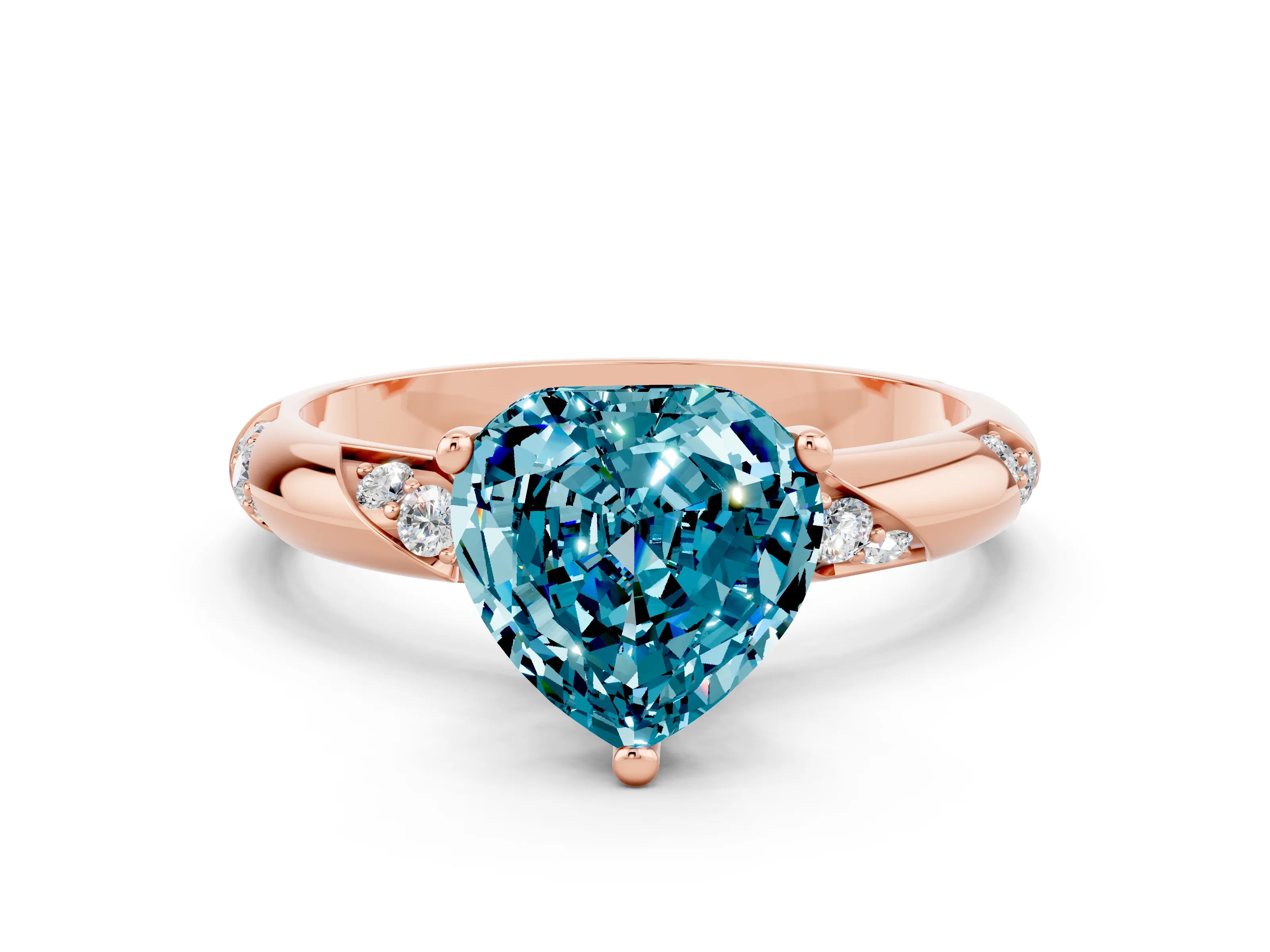 Rose gold Heart Cut Solitaire Diamond Engagement Ring with Twisted Pave Band and Four-Prong Setting
